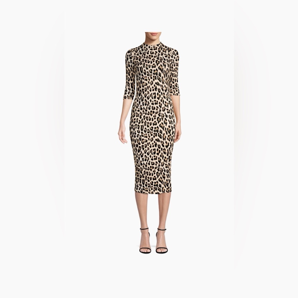 Alice + Olivia  Delora Leopard Print 3/4 sleeve body con dress
